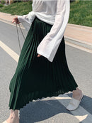 Womens Fashion Pleated Midi Long Skirt Female Korean Japanese Casual High Waist Skirts Jupe Faldas 10 Colors 2021 Spring SK295