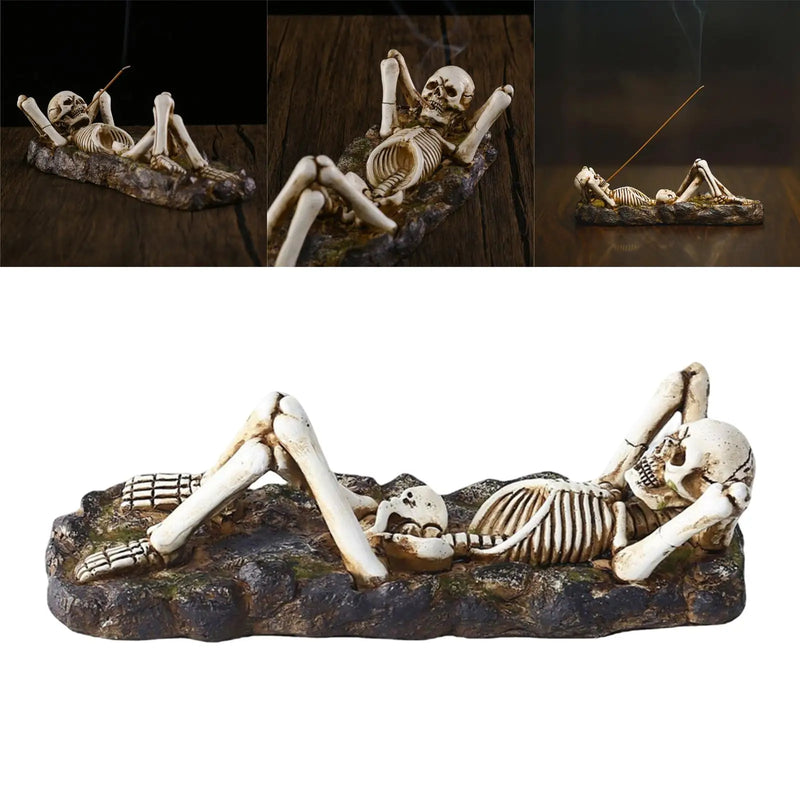 Incense Burner Skull Figurine Sculpture Incense Stick Holder Decor Gifts