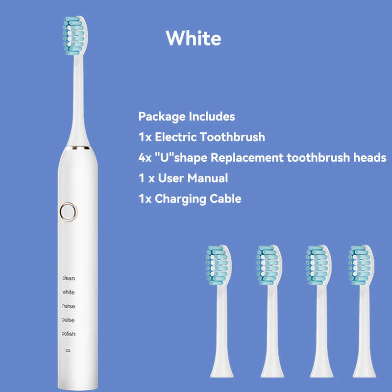 Sonic Electric Adult Toothbrush Rechargeable With 4 Replacement Brush Heads 5 Modes and 3 Intensity 2 Minute Intelligent Timer