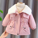 1 2 3 4 5 6 Years Winter Girls Jacket Plus Velvet Keep Warm Windbreaker Coat For Girls Lapel Tighten Waist Children's Clothing