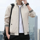 2024 New Coat Men's Trendy Slim Fit Top Spring and Autumn Leisure Standing Collar Youth Striped Jacket