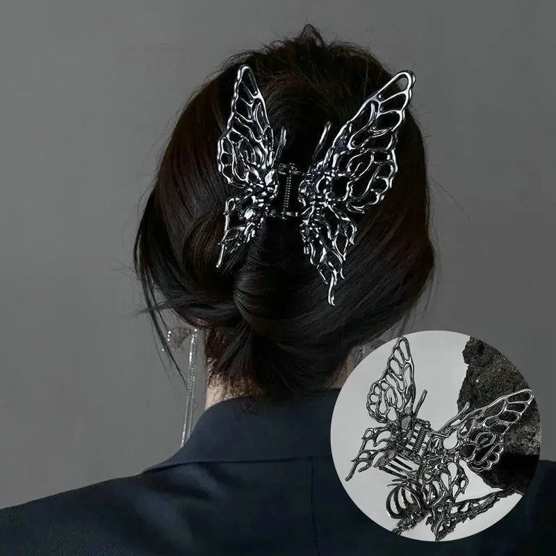 Butterfly Hair Clip Bright Silver Cross Geometric Hairpin Rose Flower Hair Claw Woman Girls Styling Barrette Headdress