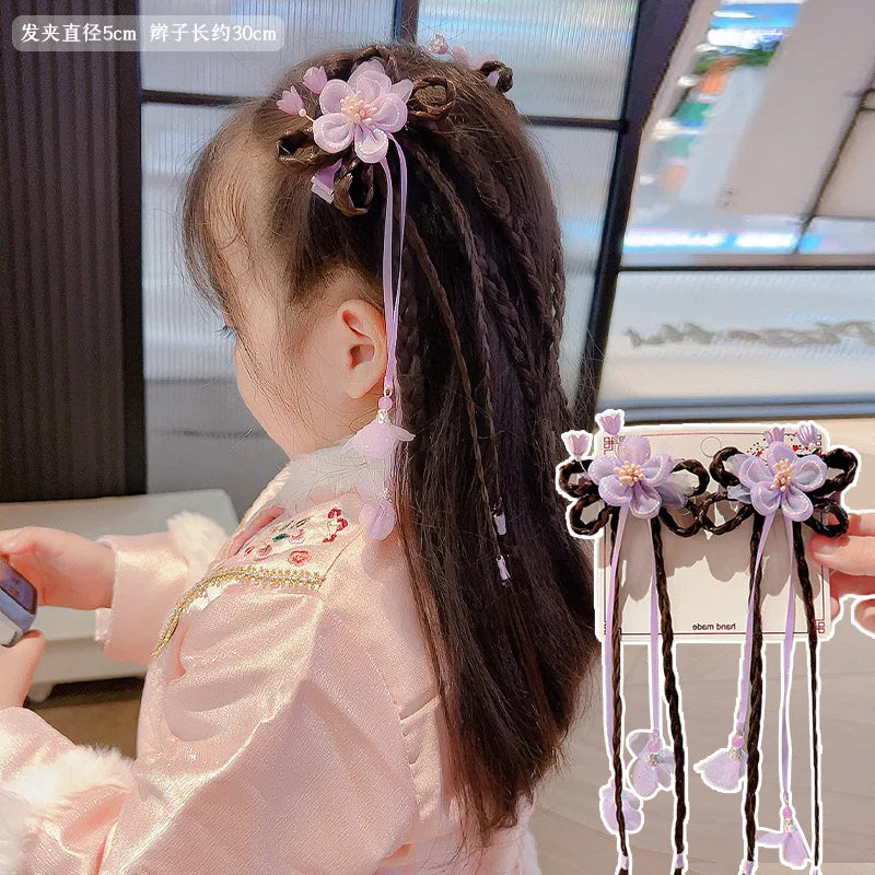 Antique Wig Braid Hair Accessories Little Girl Cute Flower Hair Card Children Hanfu Headdress Chinese Style Girl Hair Clip