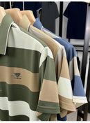 Luxury brand short sleeved men's polo shirt summer new fashion youth custom striped badge design Korean silk top casual T-shirt