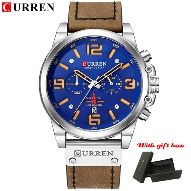 CURREN Top Luxury Brand Men&#39;s Military Waterproof Leather Sport Quartz Watches Chronograph Date Fashion Casual Men&#39;s Clock 8314