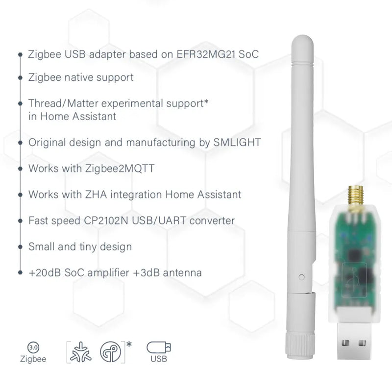 Zigbee 2.4 GHz SMLIGHT SLZB-07 USB Adapter ZHA Zigbee2MQTT Home Assistant EFR32MG21 With Bluetooth Smallest Thread/Matter