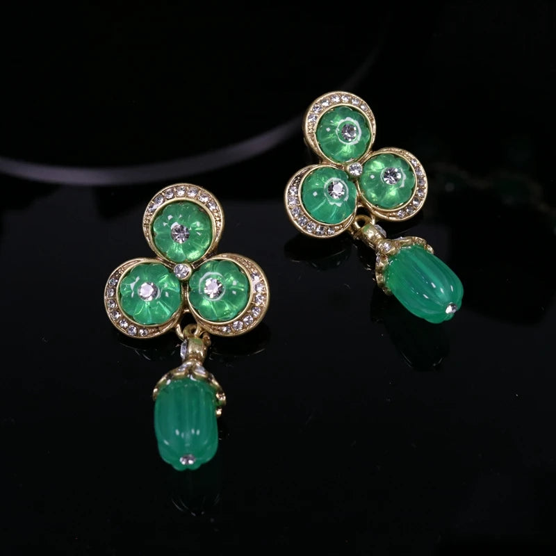 Green Pendant Resin Statement Stud Earring Jewelry For Women's Gifts