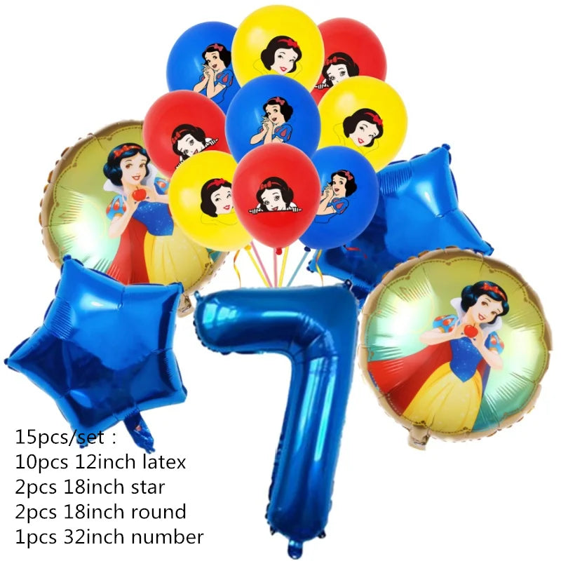 Snow White Birthday Party Set Cup Plate Napkins Tablecloth Cake Topper Balloons Disposable Tableware Baby Shower Supplies