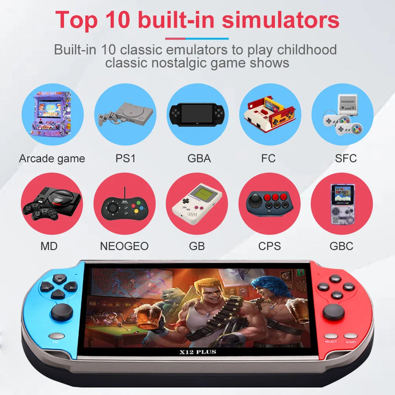 X12 Plus Video Game Console 7Inch Retro Handheld 1000+ Classic Games Game Player Console For PS1 GBA FC SFC MD NEOGEO GB CPS GBC