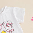 Adorable Toddler Girl Easter Outfit with Bunny Print Short Sleeve Crew Neck Tops and Double Layered Tulle Bow Skirt - 2 Piece