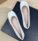 Lady Simple Plain Big Square Toe Flats Patent Leather Mirror Dough Shoes Green White 48 47 48 45 29cm Slip-on New Arrivals 2024