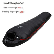Extended Length 225cm Mummy Style White Goose Down Sleeping Bag With Longer Suitable For Very Tall People Height 200cm