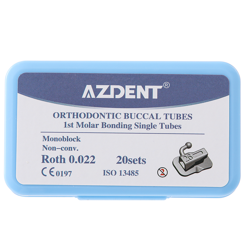 4Pcs/Set  20Sets=80Pcs AZDENT Dental Orthodontic Buccal Tubes 1st Molar Bondable Monoblock Non-Convertible Single Roth MBT 0.022