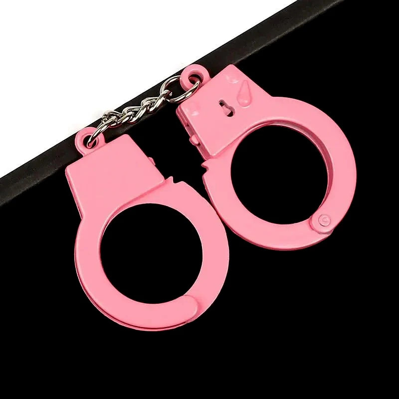 1Pc Creative Handcuffs Shaped Pendant Keychain Pink Silver Keyring Bag Hanging Decoration For Men Women Punk Jewelry Gift