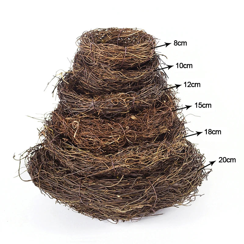8-20cm Nature Rattan Bird Nest Easter Egg Decoration Prop Artificial Nest for Easter Party Home Garden Decoration DIY Craft