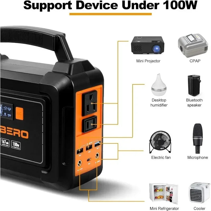 Portable Power Station 200W Peak Solar Generator 167Wh Camping Battery Power Supply with 110V AC Outlet