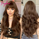 Burgundy Dark Red Synthetic Wigs Long Wavy Wine Red Cosplay Wig with Bangs for Women Natural Body Wave Halloween Heat Resistant