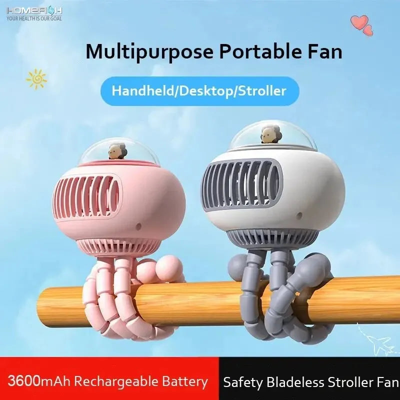 HOMEFISH F37 UFO Lovely Cartoon Portable Safe Stroller Fan USB Charging Air Cooling Electric Fan Handheld Bladeless Fan