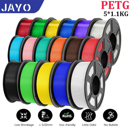 JAYO petg 3d printer filaments PETG 5Rolls 1.75mm Mixed Color Bubble Free FDM 3D Printer Material for 3d pen refill 1.1kg/1rolls
