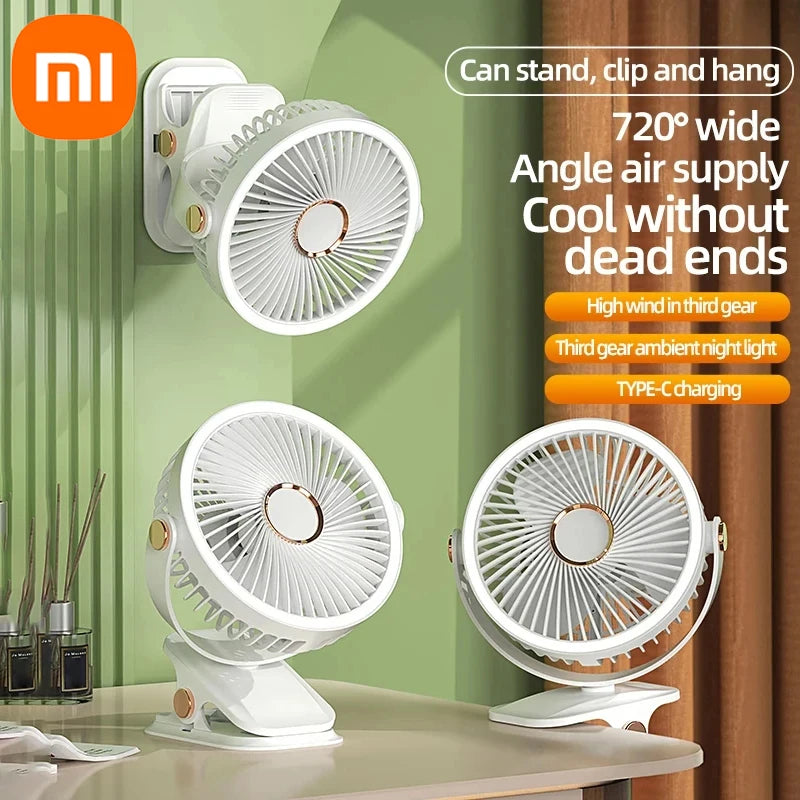 Xiaomi 8000mAh Camping Fan Rechargeable Desktop Portable Air Circulator Wireless Ceiling Electric Fan With LED Light Clipon Home