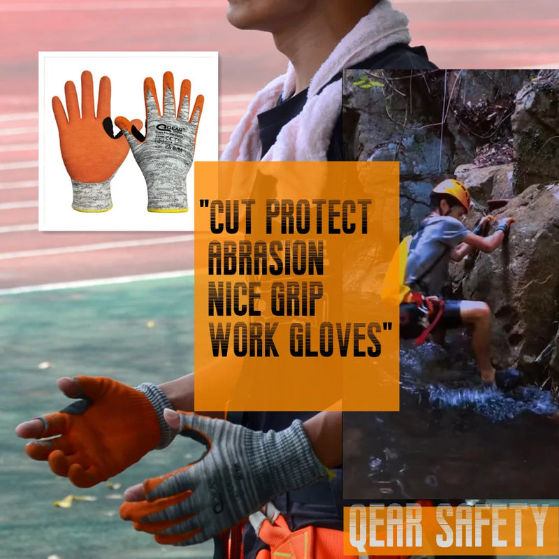 QearSafety Cut level 5 Protection Work Gloves, HPPE fiber Knitted, Sandy Orange Color Nitrile Palm Coated,Anti-slip, Flexible