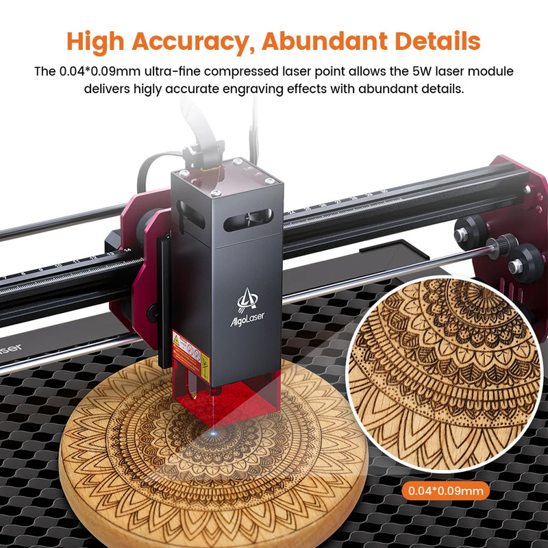 AlgoLaser Desktop Laser Engraver Y-axis Rotary Roller Engraving Cutting Cutter Machine Wood Metal Acrylic Woodworking 390x410mm