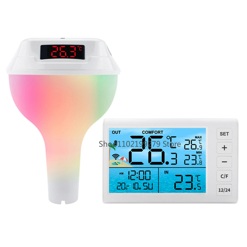 2025 NEW Intelligent Solar Powered Pool Thermometer With LED Digital Gauge 100 Meter Wireless Transmission green