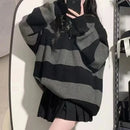 Gestreifter Kontrastpullover Damen Langarm Strickpullover Koreanische Mode Streetwear Pullover Herbst Neuer Freizeitpullover
