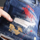 Streetwear Fashion Men Jeans Retro Blue Stretch Slim Fit Ripped Jeans Men Painted Designer Hip Hop Splashed Denim Pants Hombre