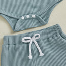 Summer Little Baby Boys Clothing Set Soft Ribbed Newborn Outfits Letter Print Short Sleeve Jumpsuit Elastic Shorts Infant Suit