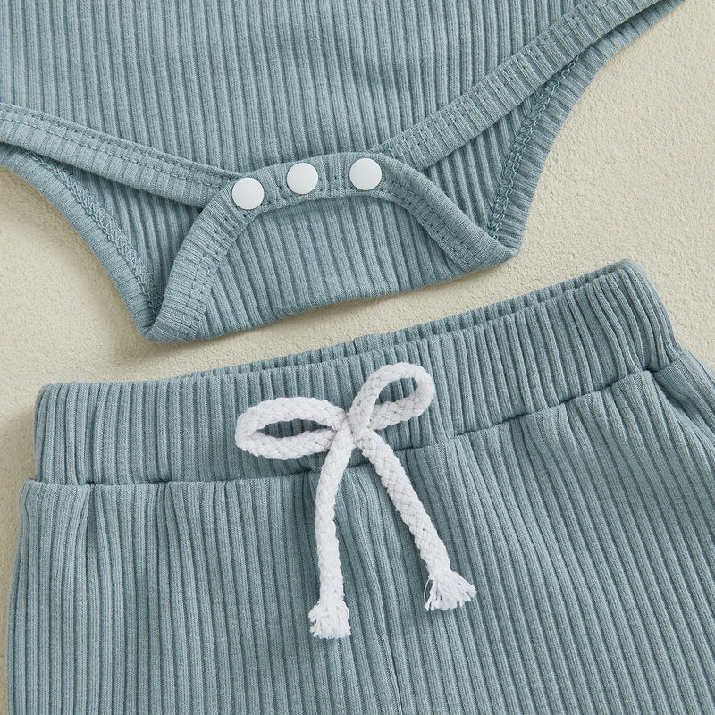 Summer Little Baby Boys Clothing Set Soft Ribbed Newborn Outfits Letter Print Short Sleeve Jumpsuit Elastic Shorts Infant Suit