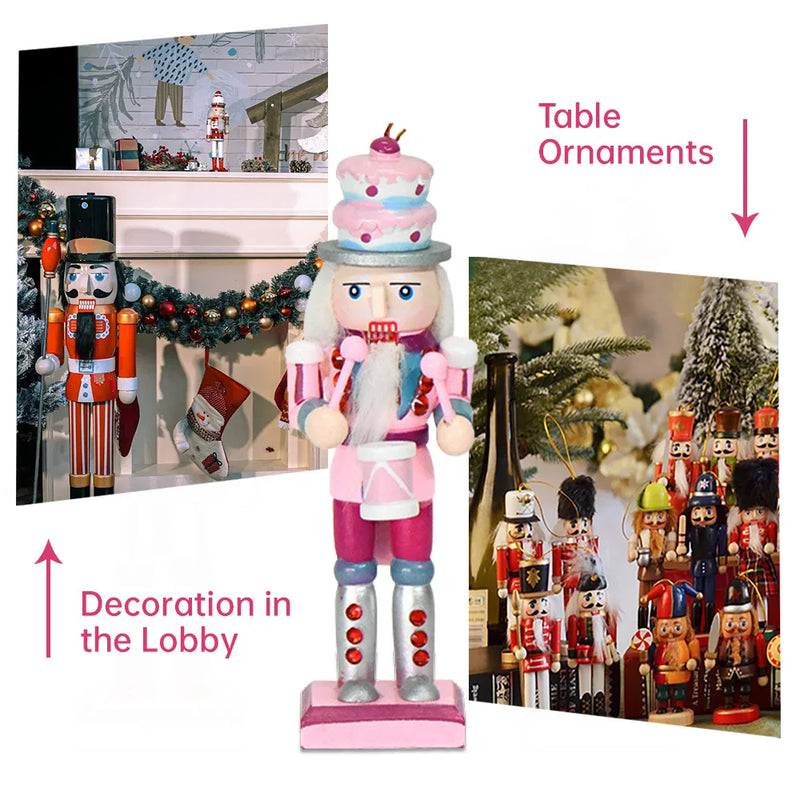 3Pcs 12cm Cartoons Nutcracker Puppet Ornaments Desktop Decoration Soldiers Band Dolls Pink Cake Candy Style Christmas Gift