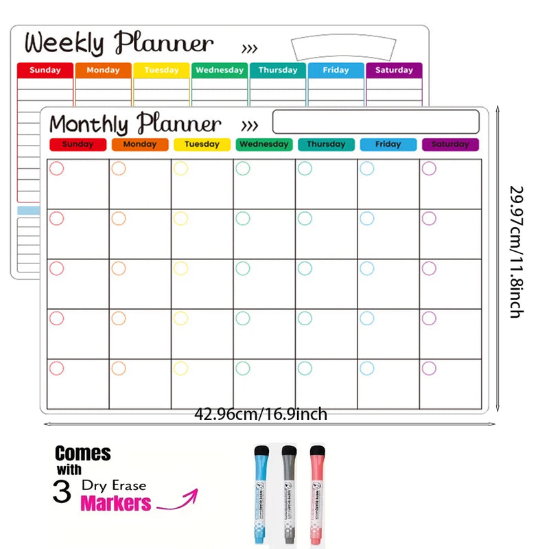 A3 Size Magnetic Refrigerator Monthly Weekly Planner Calendar Table Dry Erase Whiteboard Schedules Fridge Sticker Message Board