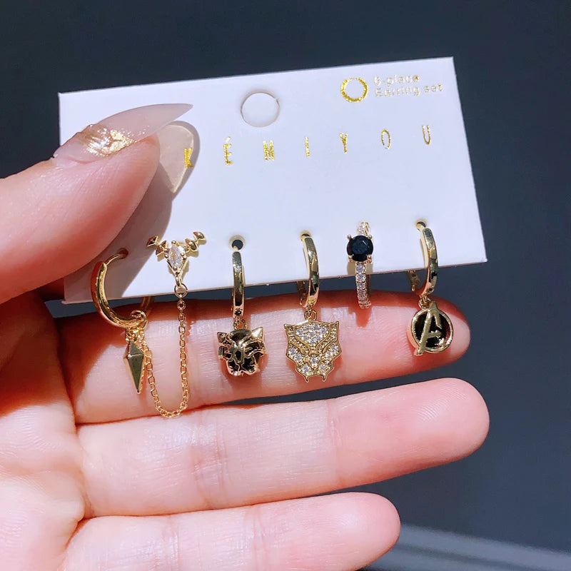 New Design 6pcs/Set Cartoon Animal Huggie Hoop Earrings for Women Girls Fashion Party Gift Jewelry