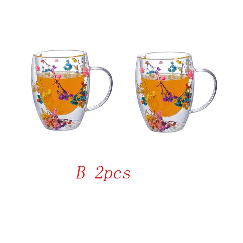 350ml Double Wall Coffee Mug Real Dried Flower Christmas Gifts