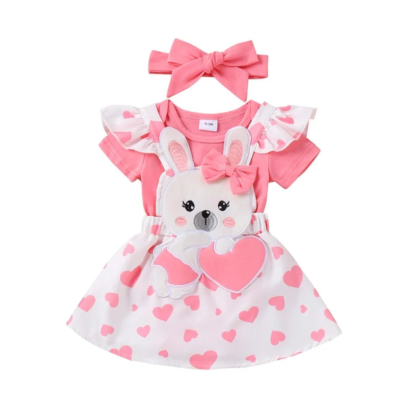 ma&baby 0-18M Easter Newborn Infant Toddler Baby Girl Clothes Sets Romper Rabbit Heart Print Skirt Headband Outfit D05