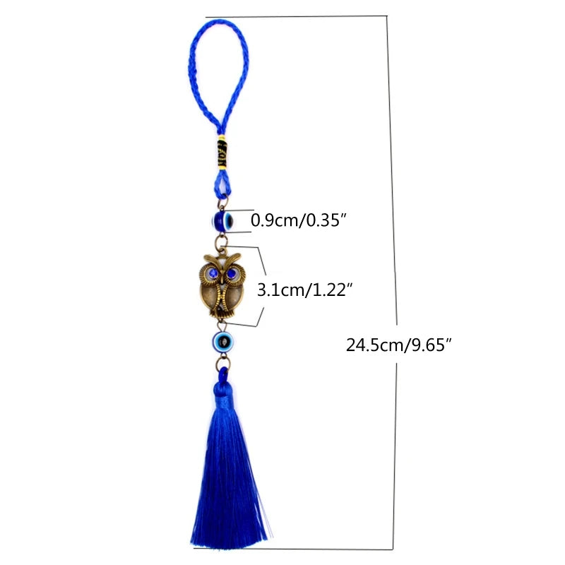 Turkish Blue for EVIL EYE Amulets Wall Hanging Pendant Home Decor Owl Tassel Ornament Home Car for PROTECTION Good Luck Blessing