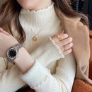 HELIAR Women Ruffles Mock Neck Sweater Thicken Autumn Fleece Warm Thermal Pullover Cashmere Sweater For Women 2023 Winter
