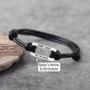 Custom Mens Bracelet Stainless Steel Personalize Engraved Baby Name Birth Date Square Adjustable Rope Bangle Father's Day Gift