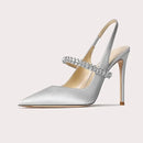 32-45 Size New Rhinestone Crystal Satins Sandals Fashionable Pointed 6cm/8cm/10cm Thin Heel Banquet Wedding Women's Single Shoes