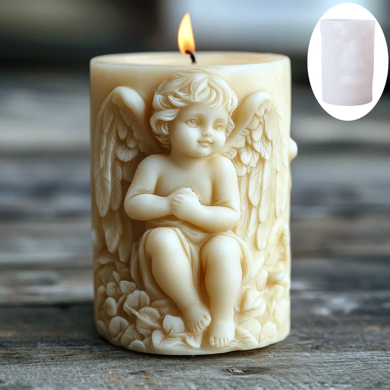 3D Wing Angel Relief Cylinder Candle Silicone Mold Easter Angel Flower Statue Cylinder Resin Silicone Mould Crafts Gypsum Molds
