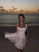 Boho Inspired floral print mini dress for women pintuck details sexy summer dress straps cute hot girl party dresses holiday