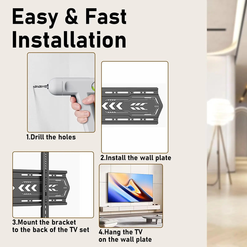 TV Wall Mount, Low Profile for Most 32-70" TV, Fixed Wall Mount Universal TV Brackets Max VESA 400 x 400mm, Weight up to 110lbs