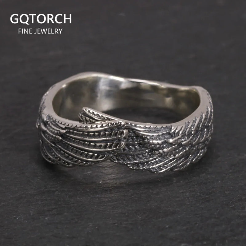 925 Pure Silver Raven Wing Rings Vintage Feather For Men and Women Opening Type Resizable Viking Jewelry