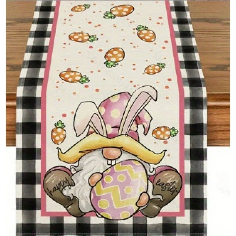2025 Easter Rabbit Table Runner Linen Bunny Dining Table Cloth Placemat Spring Holiday Happy Easter Decoration For Home Kitchen