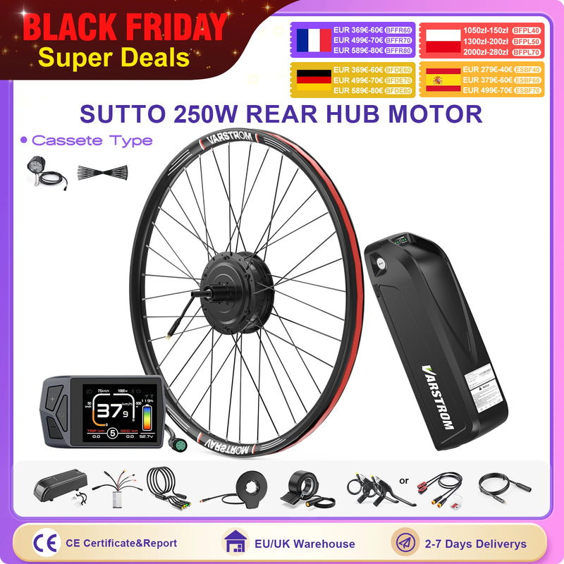 Varstrom x SUTTO 36V 250W Rear Hub Motor Disc Brake Cassette Kit With 13Ah 24Ah Battery Kits Ebike Electric Bike Conversion Kits