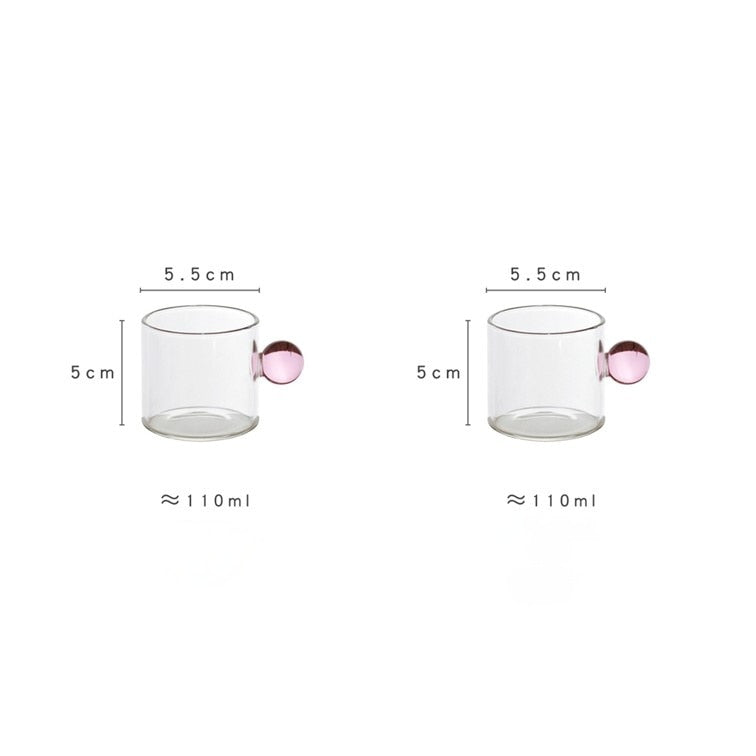 2PC 110ml Espresso Cups small Cups Home Glass Ball Handle Coffee Cup Tea Water Cup Saucer  Steak Juice Bucket Table Decor