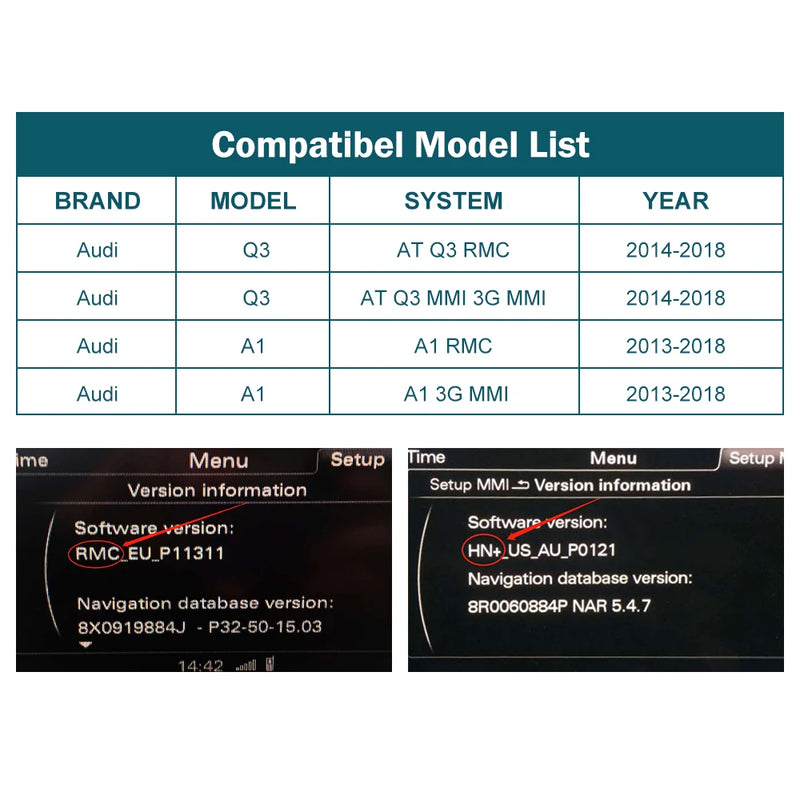 Wireless CarPlay Android Auto Interface for Audi A1 2013-2018 Q3 2014-2018 RMC HN+ with Mirror Link AirPlay Car Play Functions