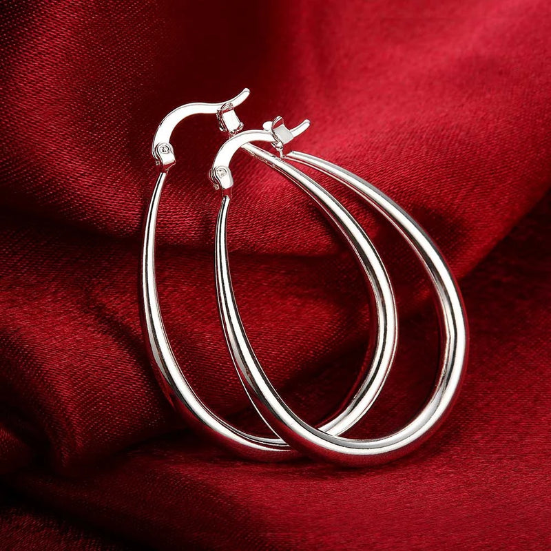 925 Sterling Silver 18K gold plated 4.4cm oval earrings for women Fashion Party Wedding Accessories Jewelry Christmas Gifts