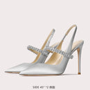 32-45 Size New Rhinestone Crystal Satins Sandals Fashionable Pointed 6cm/8cm/10cm Thin Heel Banquet Wedding Women's Single Shoes
